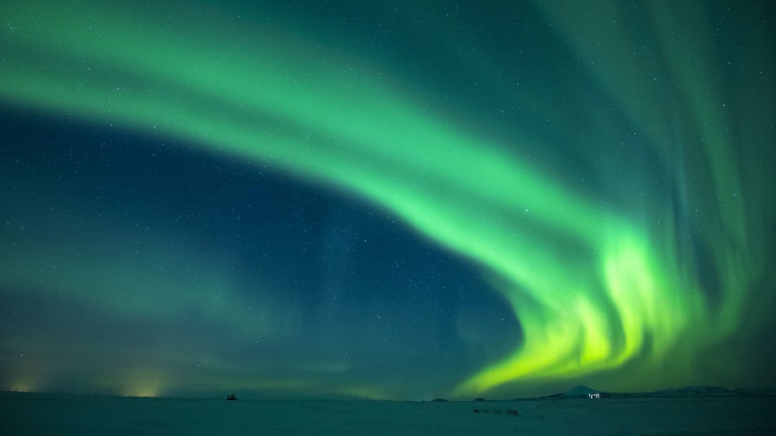 The Northern Lights above Hotel Rangá in Hella, Iceland.