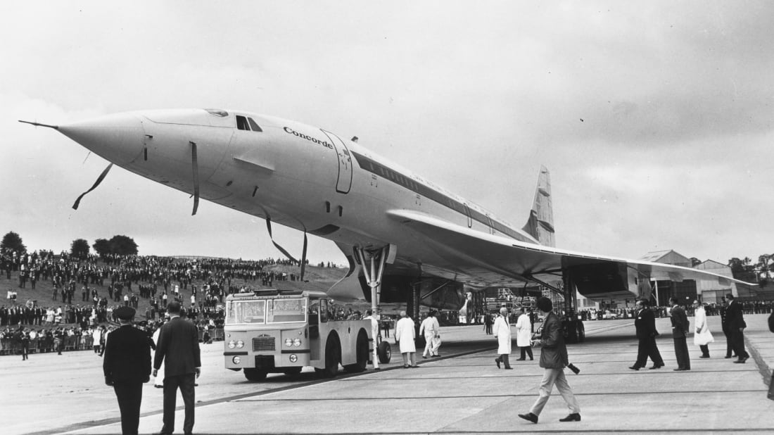 The Co<em></em>ncorde is seen rolling off an assembly line in 1968.