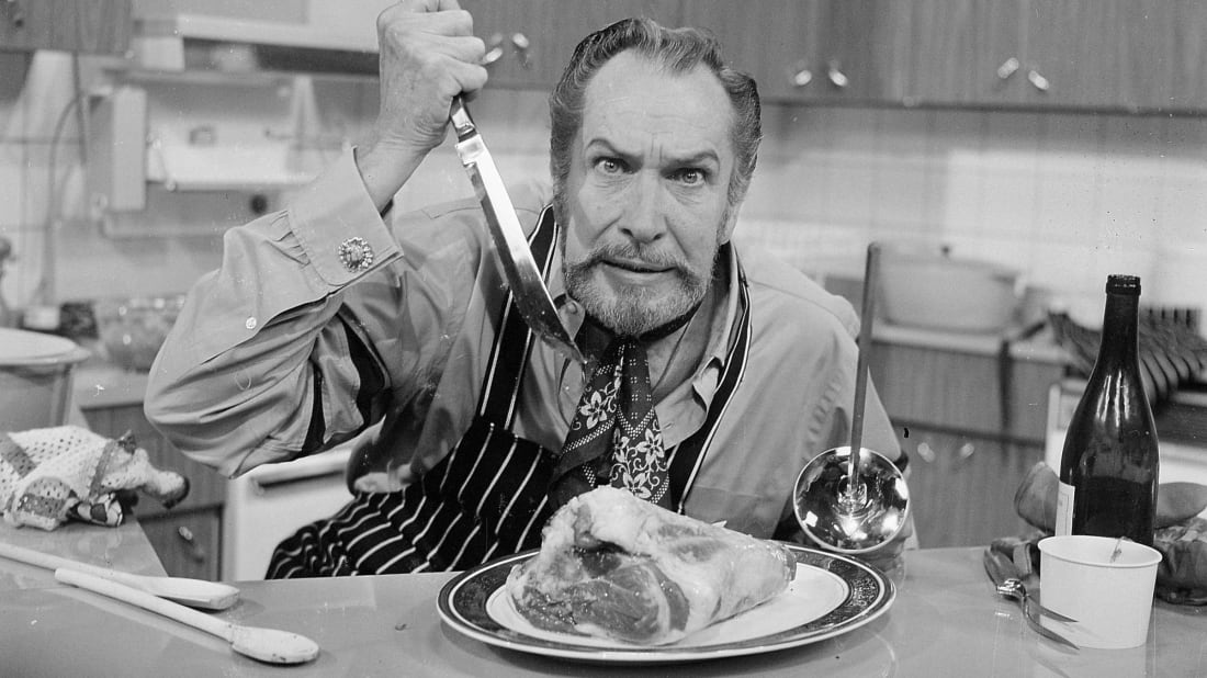 Vincent Price on the set of his cooking show in 1970.