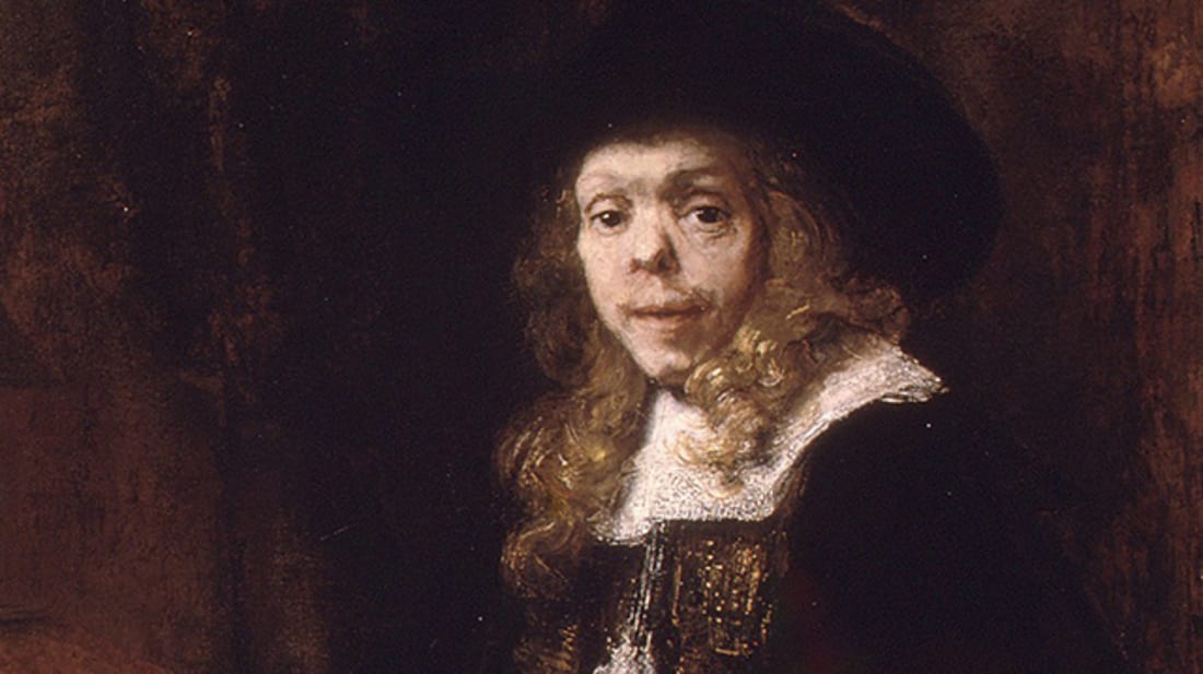 Portrait of Gerard de Lairesse by Rembrandt van Rijn. De Lairesse, a painter and art theorist, had co<em></em>ngenital syphilis that deformed his face and eventually blinded him.