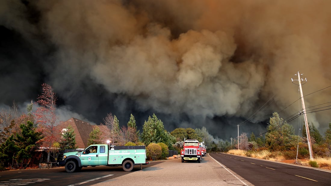 A plume of spoke from the Camp Fire in Paradise, California, on November 8. 