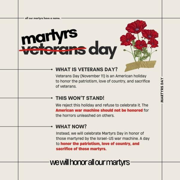 The flyer circulated by Columbia University Apartheid Divest for its "Martyrs Day" demo<em></em>nstration 