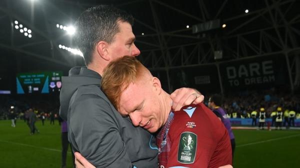 Shane Farrell and manager Kevin Doherty savouring the victory yesterday